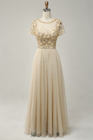 Load image into Gallery viewer, A-Line Apricot Long Formal Dress with Beading