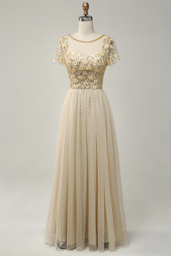 A-Line Apricot Long Formal Dress with Beading