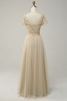 Load image into Gallery viewer, A-Line Apricot Long Formal Dress with Beading