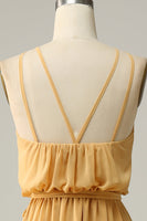 Load image into Gallery viewer, A Line Halter Yellow Long Bridesmaid Dress with Bowknot