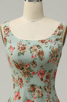 Load image into Gallery viewer, A Line Square Neck Green Floral Long Bridesmaid Dress with Open Back