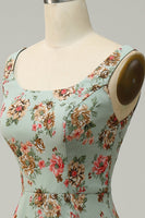 Load image into Gallery viewer, A Line Square Neck Green Floral Long Bridesmaid Dress with Open Back