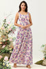 Load image into Gallery viewer, A Line Square Neck Pink Floral Printed Long Bridesmaid Dress with Open Back