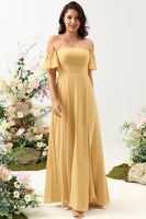 Load image into Gallery viewer, A Line Off the Shoulder Yellow Long Bridesmaid Dress