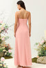 Load image into Gallery viewer, A Line Spaghetti Straps Blush Long Bridesmaid Dress with Split Front