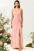 Load image into Gallery viewer, A Line Spaghetti Straps Blush Long Bridesmaid Dress with Split Front