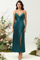 Load image into Gallery viewer, A Line Spaghetti Straps Dark Green Plus Size Bridesmaid Dress with Backless