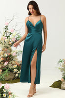 Load image into Gallery viewer, A Line Spaghetti Straps Dark Green Plus Size Bridesmaid Dress with Backless