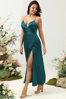Load image into Gallery viewer, A Line Spaghetti Straps Dark Green Plus Size Bridesmaid Dress with Backless