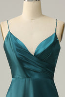 Load image into Gallery viewer, A Line Spaghetti Straps Dark Green Plus Size Bridesmaid Dress with Backless