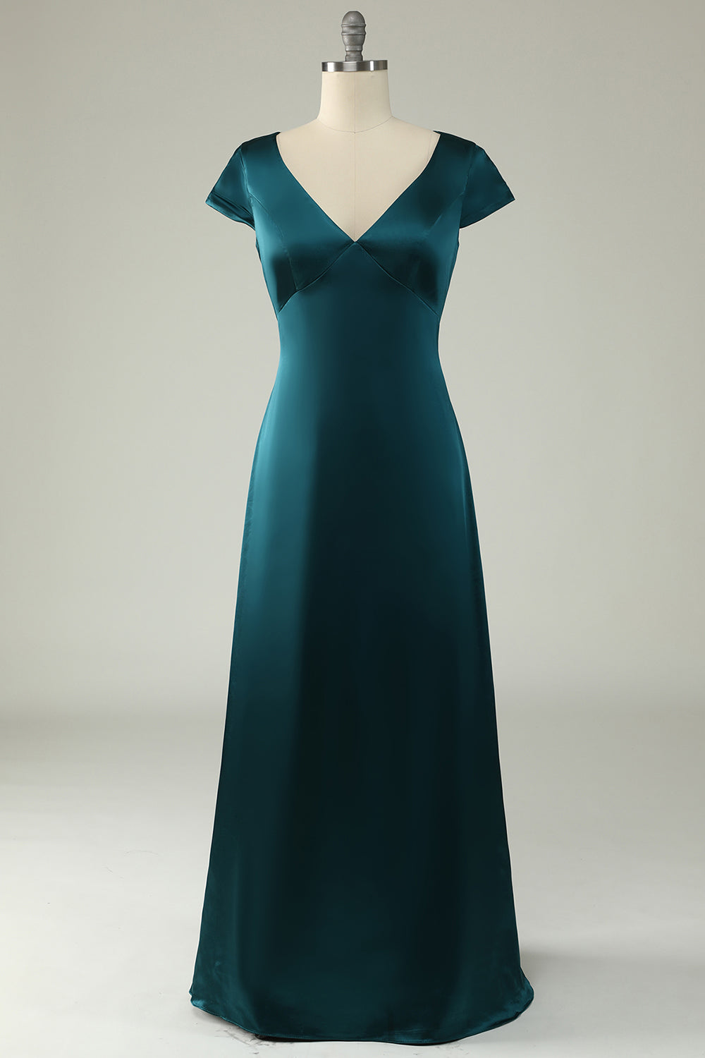 Satin V-Neck Dark Green Long Formal Dress