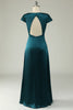 Load image into Gallery viewer, Satin V-Neck Dark Green Long Formal Dress