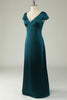 Load image into Gallery viewer, Satin V-Neck Dark Green Long Formal Dress