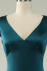 Load image into Gallery viewer, Satin V-Neck Dark Green Long Formal Dress