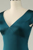 Load image into Gallery viewer, Satin V-Neck Dark Green Long Formal Dress