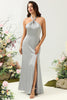 Load image into Gallery viewer, Simple Grey Halter Long Bridesmaid Dress with Slit