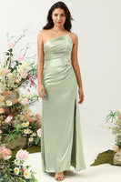 Load image into Gallery viewer, One Shoulder Satin Ruffles Wedding Guest Dress with Slit