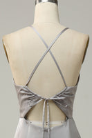 Load image into Gallery viewer, Mermaid Spaghetti Straps Grey Long Bridesmaid Dress with Open Back