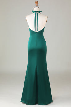 Mermaid Halter Dark Green Bridesmaid Dress