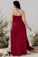 Load image into Gallery viewer, Burgundy Plus Size One Shoulder Long Bridesmaid Dress