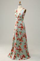 Load image into Gallery viewer, A Line Halter Neck Copper Long Bridesmaid Dress with Criss Cross Back