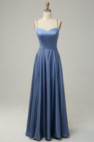 Load image into Gallery viewer, Grey Blue Halter A Line Long Bridesmaid Dress