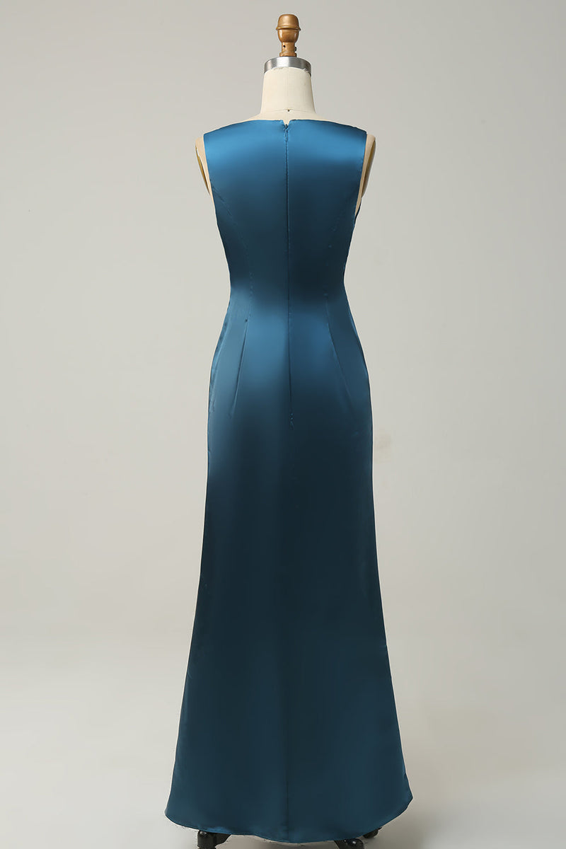 Load image into Gallery viewer, Ink Blue Satin Long Bridesmaid Dress