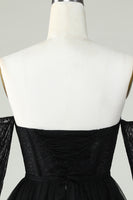 Load image into Gallery viewer, A Line Off the Shoulder Purple Corset Short Formal Dress with Long Sleeves