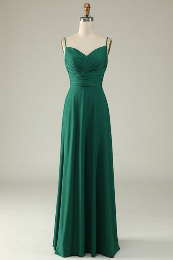 Spaghetti Straps Burgundy Long Formal Dress