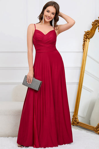 Spaghetti Straps Dark Green Long Formal Dress with Slit