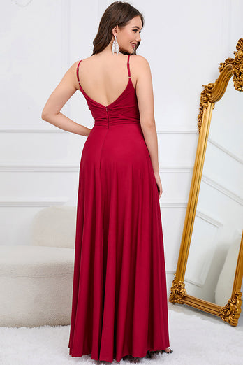 Spaghetti Straps Dark Green Long Formal Dress with Slit