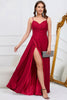Load image into Gallery viewer, Spaghetti Straps Dark Green Long Formal Dress with Slit