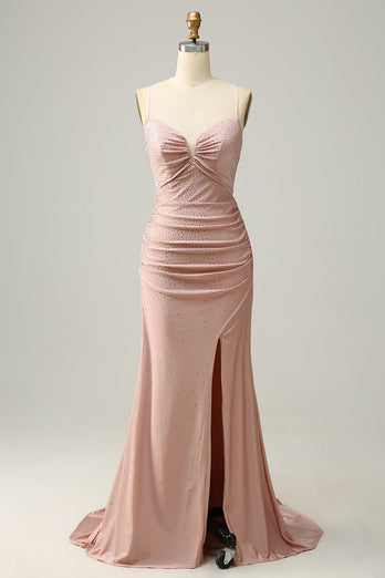 Sparkly Blush Long Formal Dress with Beading
