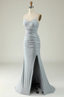 Load image into Gallery viewer, Mermaid Light Green Long Formal Dress with Slit
