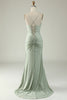 Load image into Gallery viewer, Mermaid Lace-Up Back Grey Long Formal Dress with Slit