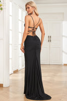 Load image into Gallery viewer, Mermaid Lace-Up Back Cut Out Black Long Formal Dress