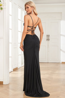 Mermaid Lace-Up Back Cut Out Black Long Formal Dress