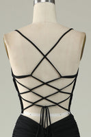 Load image into Gallery viewer, Mermaid Lace-Up Back Black Long Formal Dress