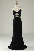 Load image into Gallery viewer, Mermaid Spaghetti Straps Grey Blue Long Formal Dress with Keyhole
