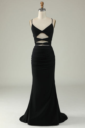 Mermaid Spaghetti Straps Grey Blue Long Formal Dress with Keyhole