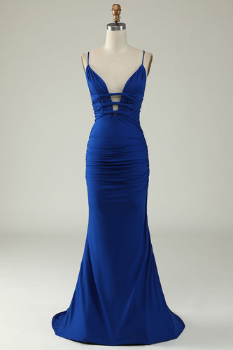 Mermaid Deep V-Neck Royal Blue Long Formal Dress