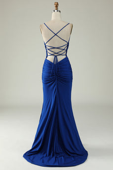 Mermaid Deep V-Neck Royal Blue Long Formal Dress