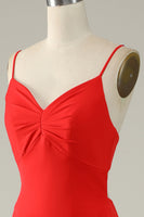 Load image into Gallery viewer, Mermaid Spaghetti Straps Red Long Formal Dress with Slit