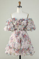Load image into Gallery viewer, Off the Shoulder Short Formal Dress with Floral Print