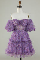 Load image into Gallery viewer, Off the Shoulder Short Formal Dress with Floral Print
