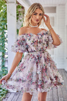 Load image into Gallery viewer, Off the Shoulder A Line Printed Cute Short Formal Dress