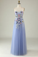 Load image into Gallery viewer, A-Line Strapless Lavender Long Formal Dress with Appliques