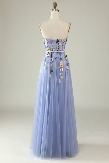 A-Line Strapless Lavender Long Formal Dress with Appliques