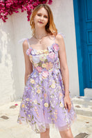 Load image into Gallery viewer, Purple Cute Corset Short Formal Dress with 3D Flowers