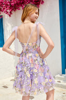 Load image into Gallery viewer, Purple Cute Corset Short Formal Dress with 3D Flowers